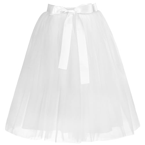 AYBUY Saia de tule para mulher, saia de tule para mulher multicamada Tutu com forro macio, cintura elástica, disfarces elegantes vintage para balé com laço, tamanho único, Halloween carnaval disfarce