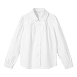 LOLANTA Chemisier à Manches Longues et col Peter Pan à Volants pour Filles, mélange Polyester-Coton, Chemise d'uniforme Scolaire, Blanc (col à Volants), 10-11 Ans, 150