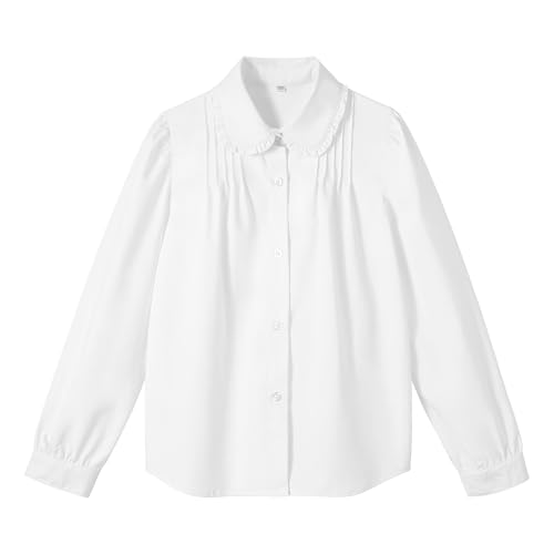 Image of LOLANTA Girls Long Sleeve Plain Blouse, Retro Shirt, Peter Pan Collar