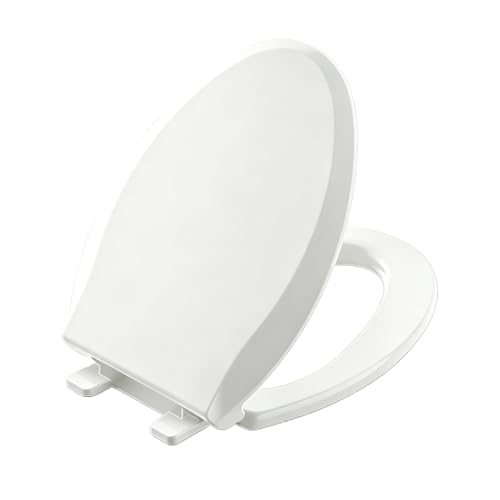 Image of Aunsffer Toilet Seat Elongated Toilet Seat 18.5inch, Soft Close Toilet Seat Easy Clean, Oblong Toilet Lid for Home Use, White PP Material, 2 Year Support