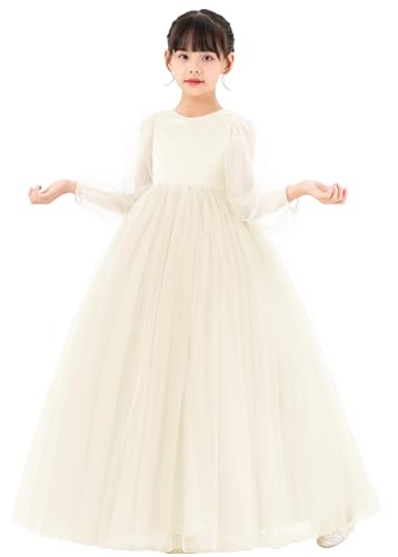 V-Back Flower Girl Dresses with Tulle Sleeves for Pretty Little Princess 2492