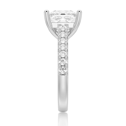 MSBLUE 2ct Princess Cut Solitaire Pavé Moissanite Engagement Ring, 14K White Gold Vermeil, Rhodium Finish4