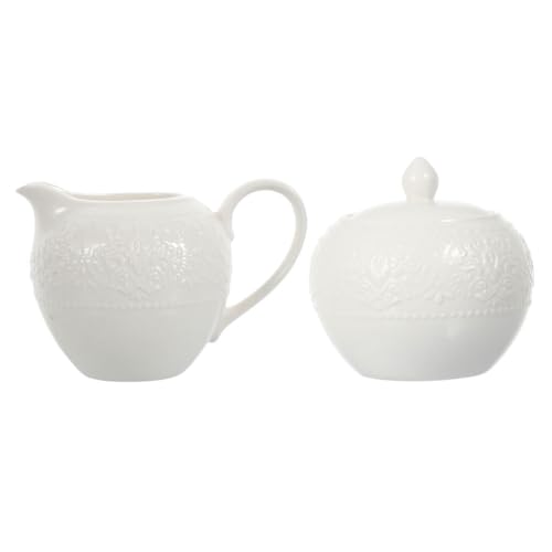 HEMOTON Milk Jug and Sugar Jar Set Ceramic Milk Kettle and Sugar Pot with Lid for Coffee Tea Beverage Serving Home Kitchen Use