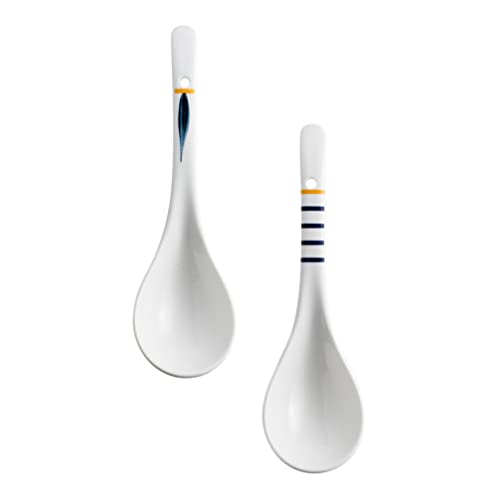 Hemoton 2pcs Ladle Ceramic Tablespoon Ceramic Ramen Spoon Soup Serving Spoons Rice Spoon Dinner Spoon Oatmeal Spoons Honey Teaspoon Asian Spoons Home Soup Spoon Coffee Spoon Food Ceramics