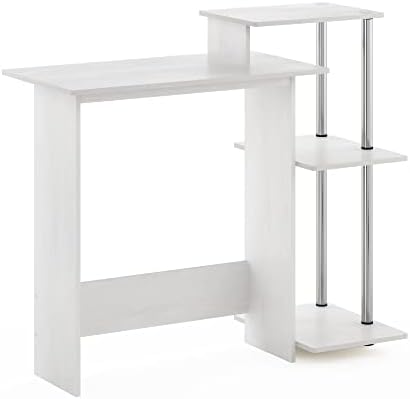 Furinno Efficient Home Laptop Notebook Computer Desk with Square Shelves, Side, White Oak/Chrome