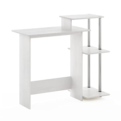 Image of Furinno EFFICIENT Desk, 28.6 inch Wide Gaming Desk with 3 Open Side Shelves, Laptop Notebook Computer Desk, Office Desk for Home Office, Study Room, Dorm, Bedroom, White Oak /Stainless Steel