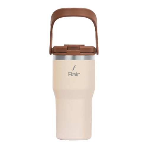 Image of FLAIR Rage Vacuum Insulated Coffee Tumbler 500 ml Beige | 2-in-1 Lid (Straw & Sip)| 304 Double Wall Stainless Steel | Leak-Proof Lid | Hot & Cold Travel Mug with Handle | BPA-Free