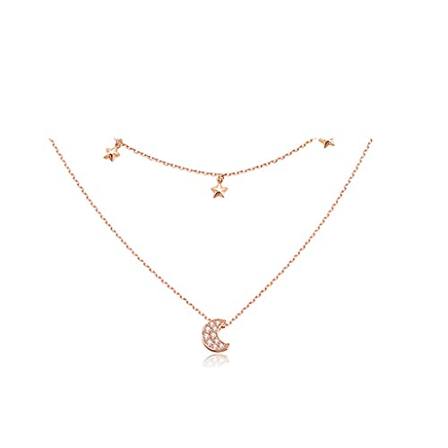Collier Lune et Étoiles Double Couche en Argent pour Femme - Bijou Tendance au Style Bohème Chic