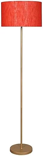 J.H Handicraft Metal talian Floor Lamp Standing Modern Golden Finish 5ft Height Red Lamp Shade 12 inches Drum Shade for Li...