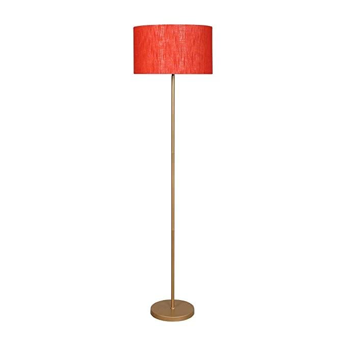 J.H Handicraft Metal talian Floor Lamp Standing Modern Golden Finish 5ft Height Red Lamp Shade 12 inches Drum Shade for Li... - Review, Price and Buying Guide