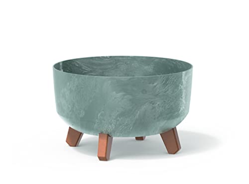 XXL Large Round Low Modern Look Planter Flower Plant Pot Indoor Outdoor Garden Decor Wooden Look Legs (Concrete)