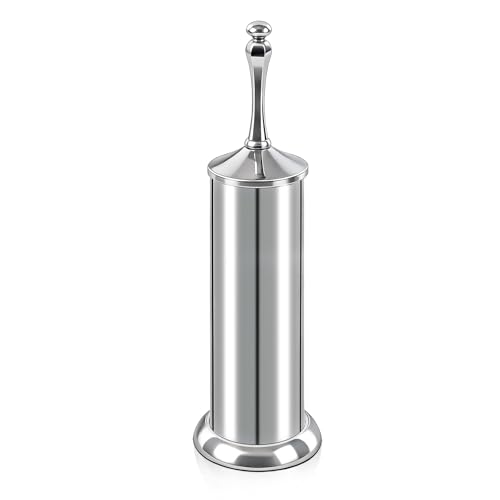 Image of Silver Toilet Brush and Holder,Extra Long Handled Toilet Brush for Bathroom,Stainless Steel Heavy Duty Toilet Bowl Brush,Deep Cleaning Modern Toilet Cleaner Brush -Space Saving, Covered Brush