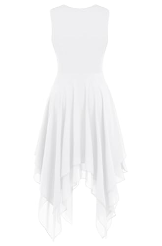 yrsZX Women\'s Praise Dance Dress Tunic Irregular Flowy Skirt Sleeveless Worship Liturgical Lyrical Dance Costume Tag M, White