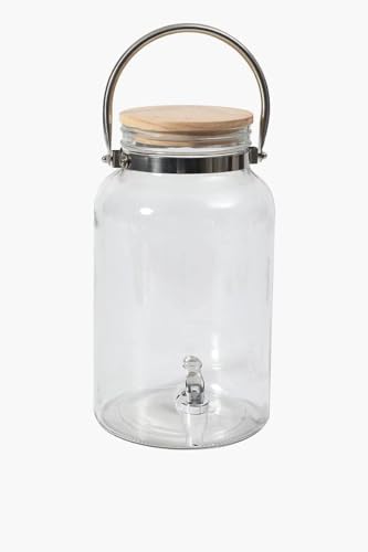Image of Borosilicate Glass 5.5 LTR Water Jug with Handle, Juice Beverage Carafe with Stainless Steel Lid, Big Glass Iced Tea Pitcher, 1 Pcs Set (5.5 Liter Bamboo LID Detox)