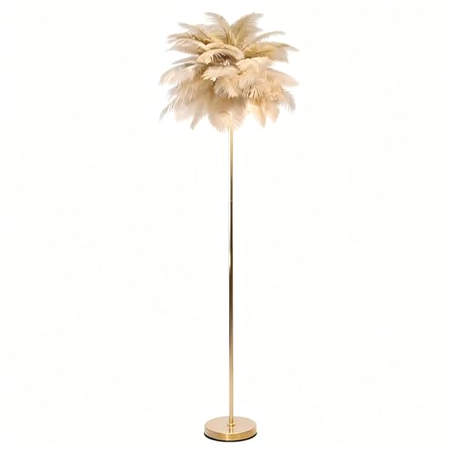 Creative Camel Ostrich Feather Floor Lamp Bedside Lamp Light Luxury and Elegant Lampshade Night Light Table Lighting for Living Room Bedroom Home Decoration Plug-in