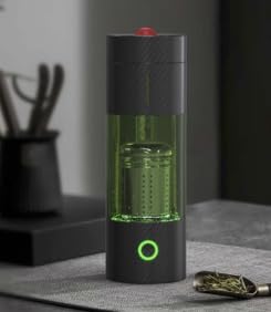 Hydrogen Water Bottle, Sports Water Bottle with 5000ppb Hydrogen Generation, Hydrogen Tea Brewing Function, Carbon Fiber Texture Finish with LED Indicator Black
