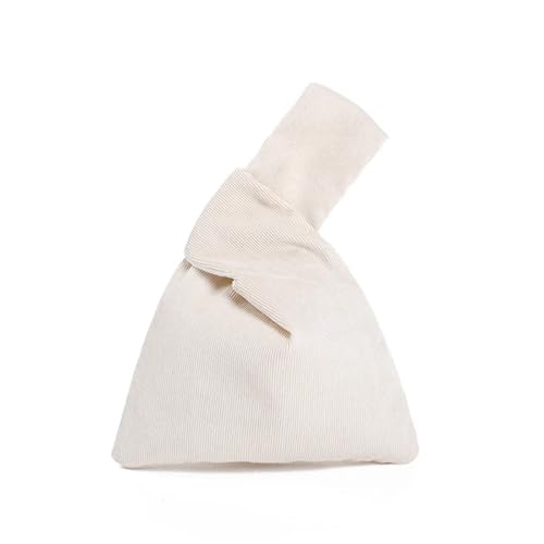 Wrist Bag Corduroy Women's Handbags Knot Wrist Shopping Bag Reusable Grocery Pouch Lightweight Tote Handbags and Coin Purses(Beige)