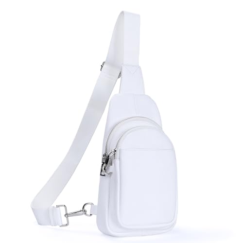Image of befen White Sling Bag Anti Theft Crossbody Bag Women Genuine Leather Phone Bag for Girls with Adjustable Wide Strap