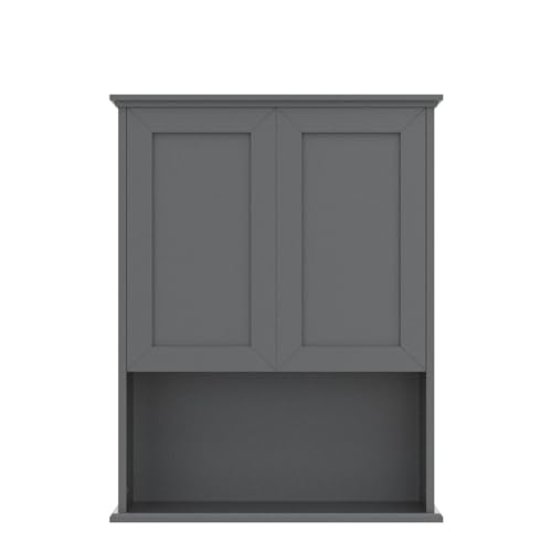 Grey-Cabinet-Wall-Mounted-with-2-Doors-Wooden-Medicine-Cabinet-with-Adjustable-Shelf-23x-29-Over-Toilet-Wall-Hanging-Cabinets-for-Bathroom-Bedroom-Kitchen-Laundry-Room Grey Cabinet Wall Mounted with 2 Doors Wooden Medicine Cabinet with Adjustable Shelf 23x 29 Over Toilet Wall Hanging Cabinets for Bathroom Bedroom Kitchen Laundry Room