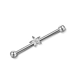 ZYTAIJEW G23 Titanium 14G Industrial Barbell 5mm Ball Set Internally Threaded Ends Cartilage Earrings Flower Five Marquise CZ Earring Body Piercing Jewelry Bar Length 36mm(1 7/16in)