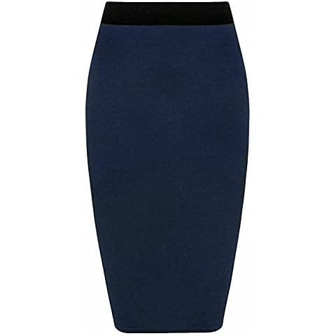 StyleWear Womens Plus Size Plain Bodycon Pencil Midi Skirt Ladies Stretch Contrast Elasticated Waistband Office Skirt (Navy UK 16-18) Cover