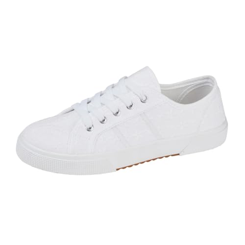 Ladies Floral Trainers Shoes Plimsoll Sneakers Lace Up Womens Canvas Pumps Sizes (White, UK Footwear Size System, Adult, Women, Numeric, Medium, 5) - Image 2