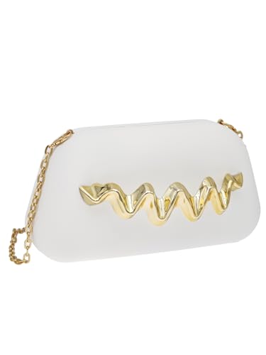 Women's Box Clutch Purse Metallic Wave Handle Handbags Party Evening Wedding Crossbody Bags With Chain2