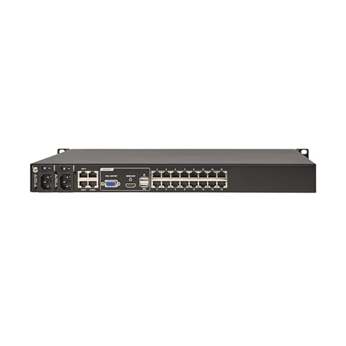 Image of Eaton 16-Port Rack KVM Over IP Switch, Cat5 /Cat5e, Virtual Media Connection, 2 Remote /1 Local User, Free Software, VGA or HDMI KVM, 1U Rackmount, TAA Compliant, 3-Year Warranty (B064-016-02-IPH)
