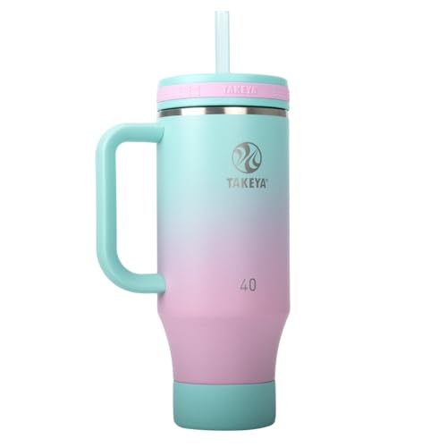 Image of Takeya Stainless Steel Tumbler with Handle and Straw (40 oz, Ombre Dream) - Insulated Water Bottle with Straw for Water & Iced Beverages
