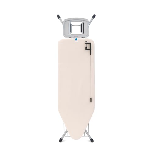 Image of Brabantia XL Comfort Ironing Board with Solid Steam Iron Rest & Rack & Cord Holder | Large (Size C) | Fairtrade Ecru Cover | Adjustable Height (27-38 inch), Easy Fold, Anti-Collapse Lock, Non-Slip Feet