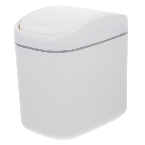 Toyvian Papelera Pequeña De Sobremesa Tapa, Cubo De Basura Portátil De Plástico Blanco y Gris, Capacidad Moderada, Adecuado Para Dormitorio, Baño, Oficina y Uso Doméstico,
