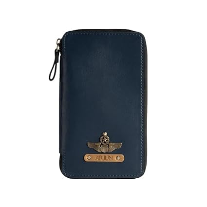 Image of Personalized Leather Passport Holder | Custom Travel Wallet with Zipper, Name & Charm | Durable Genuine Leather Organizer for Travel Documents & Cards (Blue)