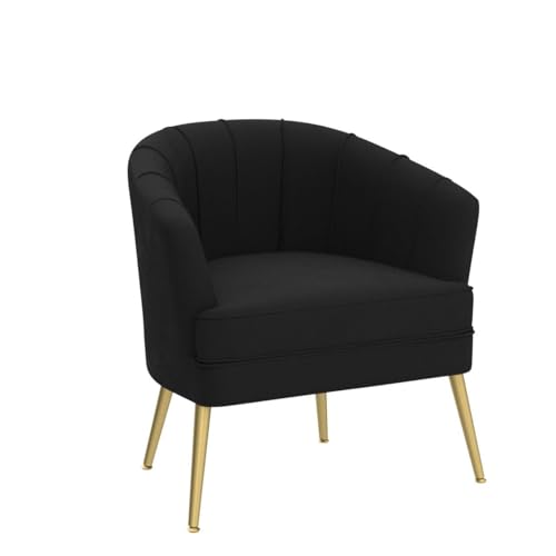 Image of Andeworld Velvet Accent Chair, Barrel Armchair, Black