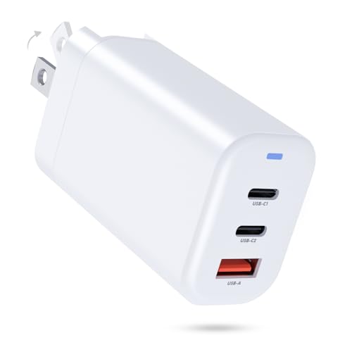 65W USB C Charger Block GaN 3-Port-PD 60W Fast Compact Foldable Wall GaN Charger for iPhone 16/15/14/13,MacBook Pro/Air,iPad Pro,Galaxy S25/S24/S23,Note 20/10,Pixel 9/8/7 and More