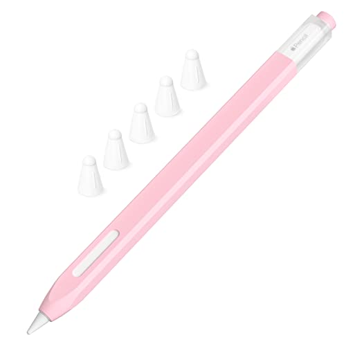 JOOSKO Classic Silicone Pencil Case Compatible with Apple Pencil 2nd Generation Case Cover Sleeve,[with 5 Cloth Fiber Silicone Tip Cover],Non-Slip,Support Magnetic Wireless Charging (Pink)