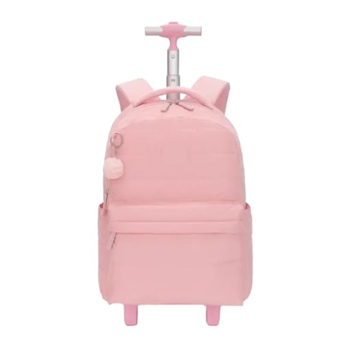 WLIHDB Mochila con Ruedas Mochila Escolar con Ruedas, Mochila de Color Liso, Conjunto Tres Piezas, Estuche for lápices para Hombre Y Mujer(Pink)