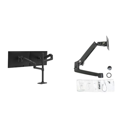 【セット買い】エルゴトロン LX デスク デュアル モニターアーム 縦/横型 ロングポール 2画面 マットブラック 40インチ(3.2~10kg/1モニター)まで VESA規格対応 45-509-224 + エルゴトロン 追加用LXアーム&カラーキット マットブラック 1モニター 3.2~11.3kg まで VESA規格対応 98-130-224