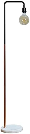 MiniSun Industrial Black and Copper Metal Floor Lamp with a White Marble Base - Complete with a 6w LED Filament Light Bulb [2700K Warm White]