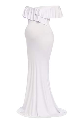 Maternity Dress For Photoshoot,Stretchy Pregnancy Fitted Gowns For Baby Shower And Photography B-White #TOP4