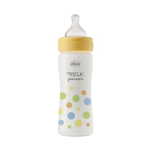Chicco Biberón Perfect Easy de flujo medio, con tetina Physio de silicona suave y acabado Soft Sense, anticólicos, reduce la regurgitación y la irritabilidad, biberón de plástico de 250 ml, 2m+, niño