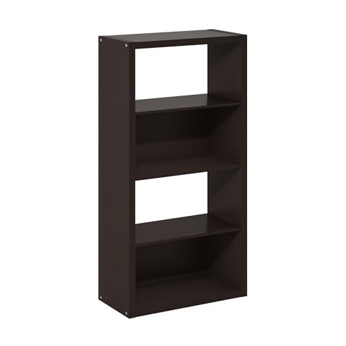 Image of Furinno Viola 4-Tier Book Shelf, Extra Thick Frame Bookshelf, Dark Oak | Open Shelf, Open Back Design, 11.3 inch x 23.2 inch x 45.4 inch, for Living Room, Bedroom, Home Office