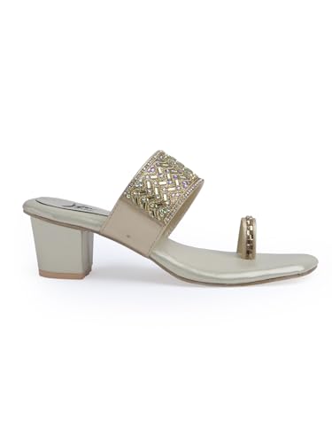 Image of JM LOOKS Women's Embellished Ethnic Heels Sandal with Toe Ring Design Comfortable Lightweight Heels for: Weddings, festive occasions.