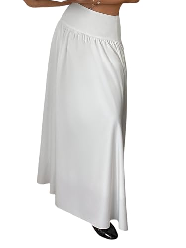 Milumia Women's Flared Flowy Long Skirt High Waist Maxi Skirts Elegant