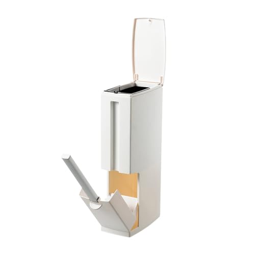 Papelera de baño 2 en 1 con escobilla integrada cubo de basura rectangular delgado gris 2