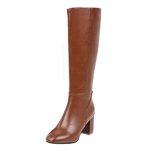 RAZAMAZA Botas Moda de Rodilla Tacon Alto para Mujer (32 AS, SM Brown)