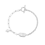 Pulsera de perlas barrocas cultivadas en agua dulce naturales para mujer, joyería delicada de plata 925 y oro de 14 quilates, gran regalo de amor y cumpleaños, One Size, Piedra, Sin piedra preciosa