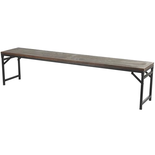 Deco 79 Teak Wood Home Bench Long Entryway Bench with Black Metal Legs, Bedroom Bench 78