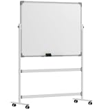 HOMCOM Pizarra Blanca Móvil de Doble Cara 120x90 cm Giro 360 ° con Soporte