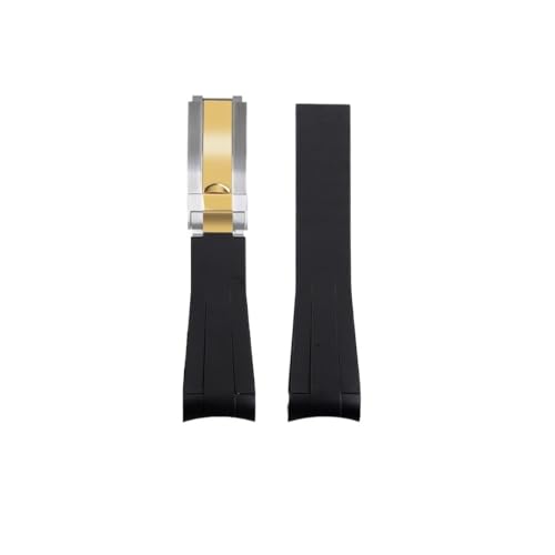 LMPVPDGADZ Correa de reloj de goma de silicona for Rolex Fit for Daytona Fit for Submariner Yacht Master 20 mm Color sólido Negro Azul Rojo Verde Blanco Marrón Correa de reloj(Black-silver gold)