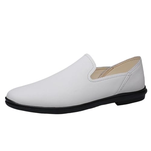 Men's Round Toe Vegan Leather Loafer Shoes Comfortable Slip Resistant Flat Heel Outdoor Slip-on